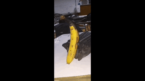 a banana with a face painted on it is being held by a person .