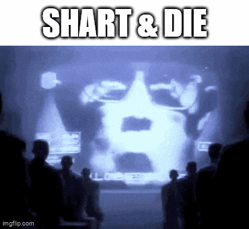 a group of people standing in front of a screen that says ' short & die '