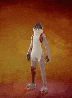 a person in a shark costume is standing next to a sphere