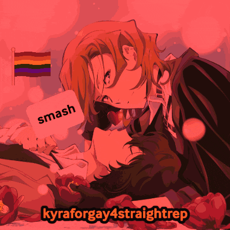 a drawing of two people kissing with a rainbow flag in the background and the words kyraforgay4straightrep on the bottom