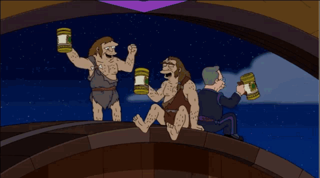 a cartoon of a man sitting on a barrel holding a beer