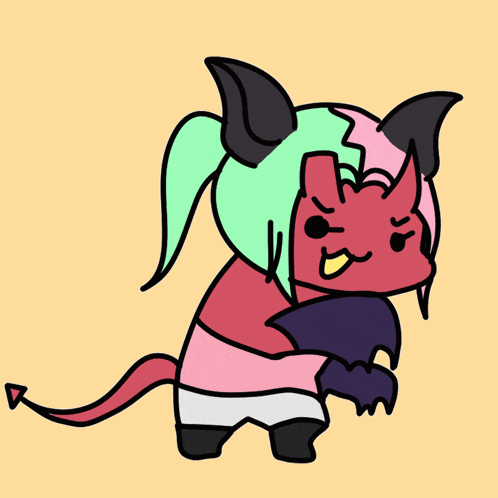 a cartoon drawing of a devil with a pink hood