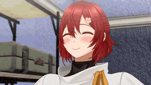 a girl with red hair and a flower on her forehead