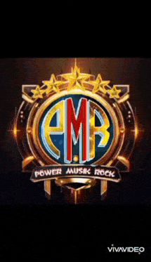 a logo for emb power musik rock is surrounded by fire