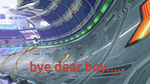 a video game screen says bye dear boy in red letters