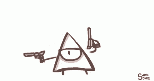 a drawing of a triangle with a person 's face in it