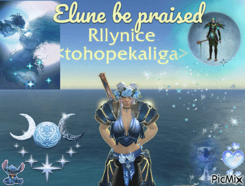 a picture of a woman with the words elune be praised