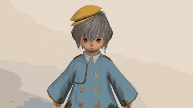 a cartoon character wearing a blue coat and yellow hat