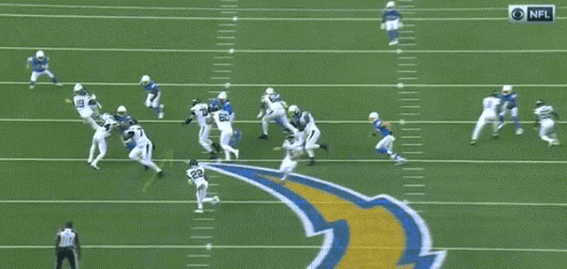 a group of football players are on the field with the nfl logo on the bottom right