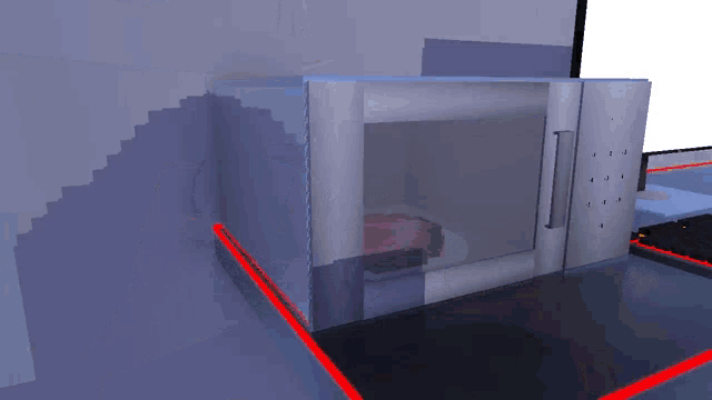 a computer generated image of a microwave oven with a cake in it