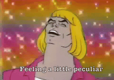 a cartoon character with the words feeling a little peculiar below him