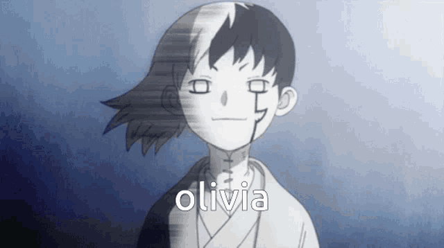 a black and white drawing of a boy with the name olivia written on the bottom .