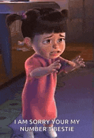boo from monsters inc is crying and saying `` i am sorry your my number one bestie '' .