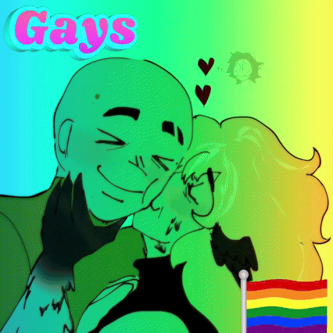 a drawing of a man and a woman kissing with the word gays in the background