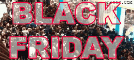 a crowd of people are gathered in front of a sign that says " black friday "