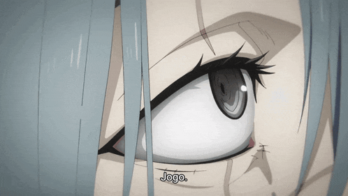 a close up of a person 's eye with the word jogo visible