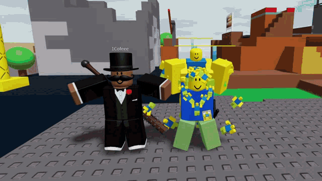two roblox characters are standing next to each other and one has the name j coleee