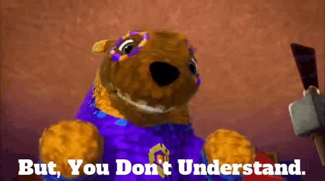 a picture of a stuffed animal with the words but you don 't understand below it