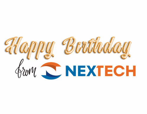 a white van with a bunch of balloons on top of it says happy birthday from nextech