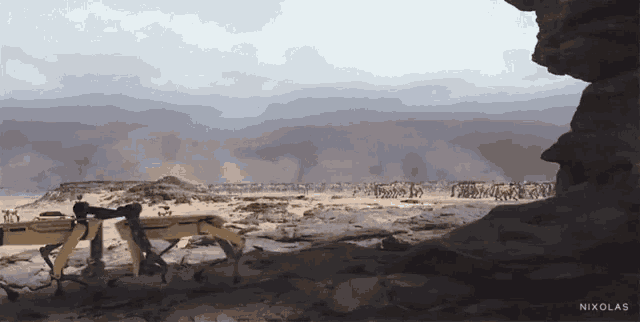 a painting of a desert landscape with the name nikola on the bottom