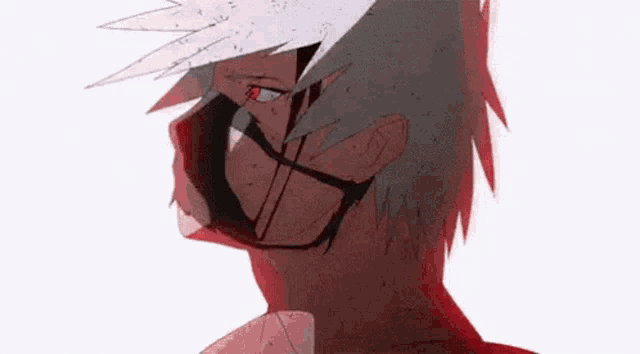 a close up of a person wearing a mask with red eyes and blood on their face .