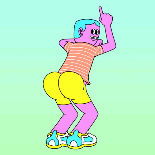 a cartoon drawing of a man dancing with his arms in the air