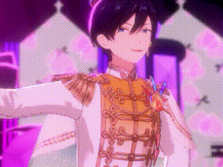 a cartoon character is standing in front of a purple background and wearing a white and gold outfit .