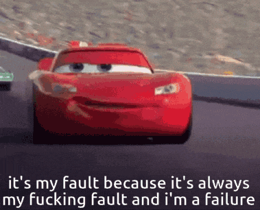 lightning mcqueen from cars is driving down a track