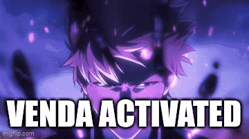 a purple anime character with the words venda activated written below him .