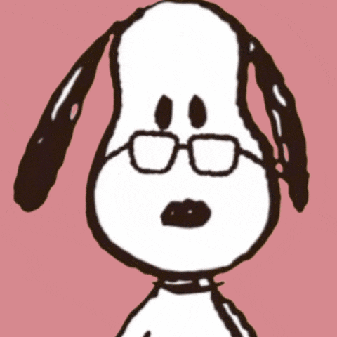a cartoon dog wearing glasses and a collar on a pink background