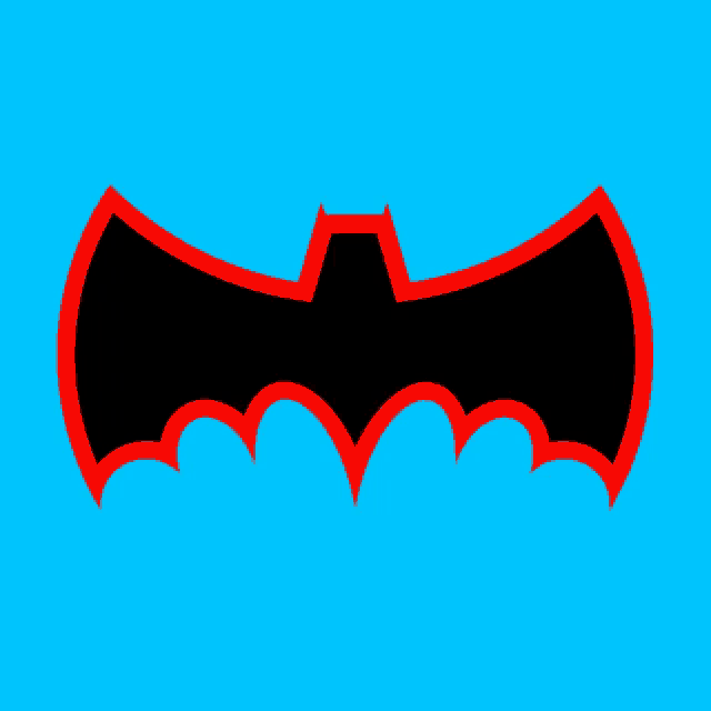a red bat with black stripes on the wings is on a blue background