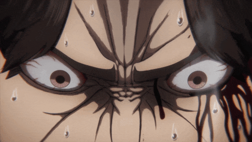 a close up of a cartoon character 's face with blood coming out of it