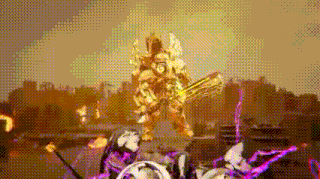 a computer generated image of a robot holding a sword and a sword .