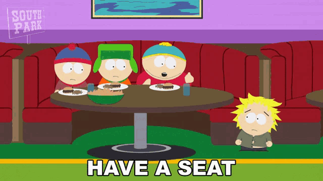 a cartoon of south park characters sitting around a table
