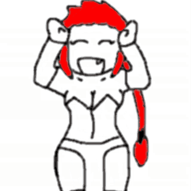 a drawing of a girl with red hair and a red tail