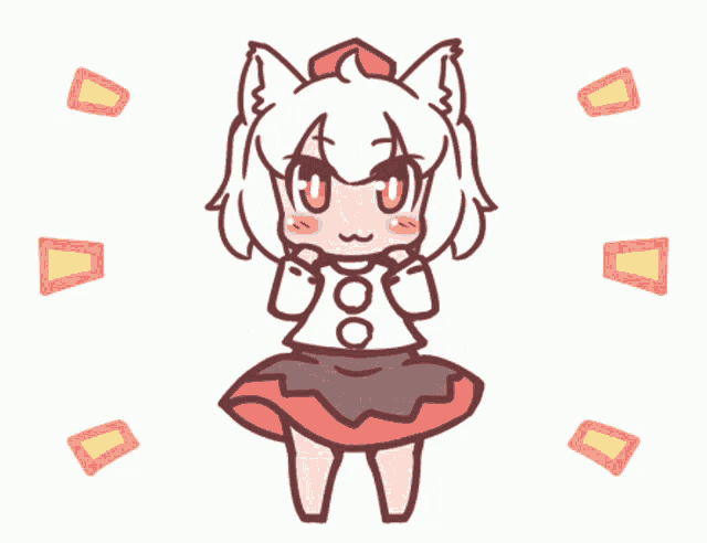 a drawing of a girl with a cat ear surrounded by squares