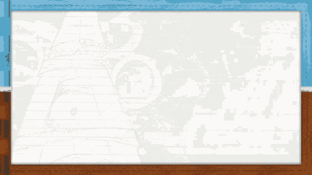 a drawing of a pyramid on a piece of paper with a blue border