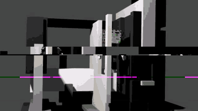 a computer generated image of a building with a pink line going through it