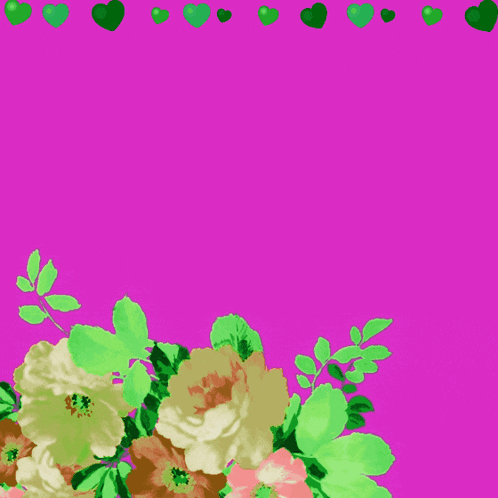 a pink background with green hearts and flowers and the words " اللهم صل وسلم و "
