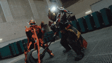 a man in a red and black costume holds a large axe