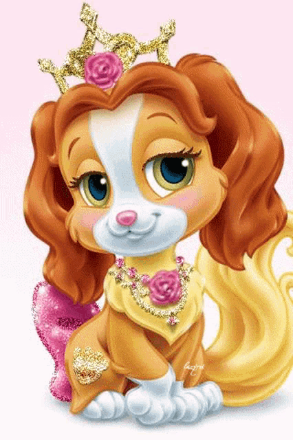 a cartoon of a dog wearing a tiara and necklace
