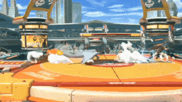 a video game is being played in a stadium with a sign that says ' nintendo ' on it