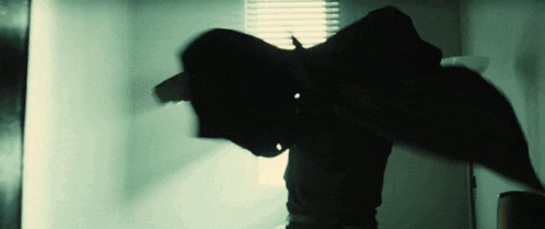 a silhouette of a person standing in front of a window in a dark room