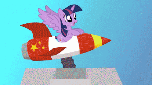 twilight sparkle is sitting on a rocket with a star on it