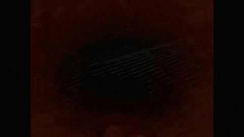 a computer generated image of a person in a dark room with a red x on it