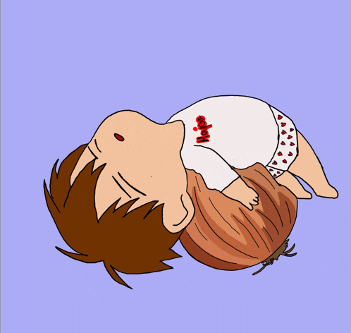 a cartoon drawing of a child laying on a onion