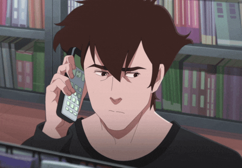 a cartoon character talking on a cell phone