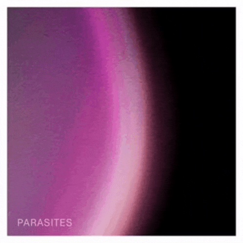 a close up of a purple planet with the words parasites on it