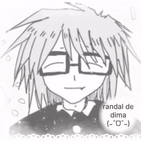 a pixel art of a boy with glasses and the words randal de dima on the bottom