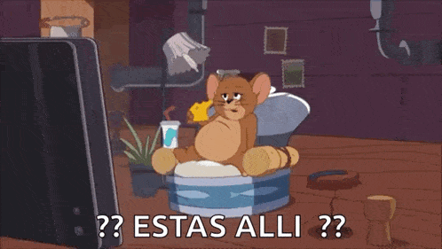 a cartoon of jerry sitting in a can with the words estas alli
